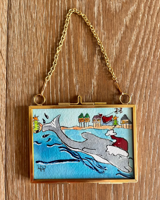 Dolphin Santa - Watercolor Ornament