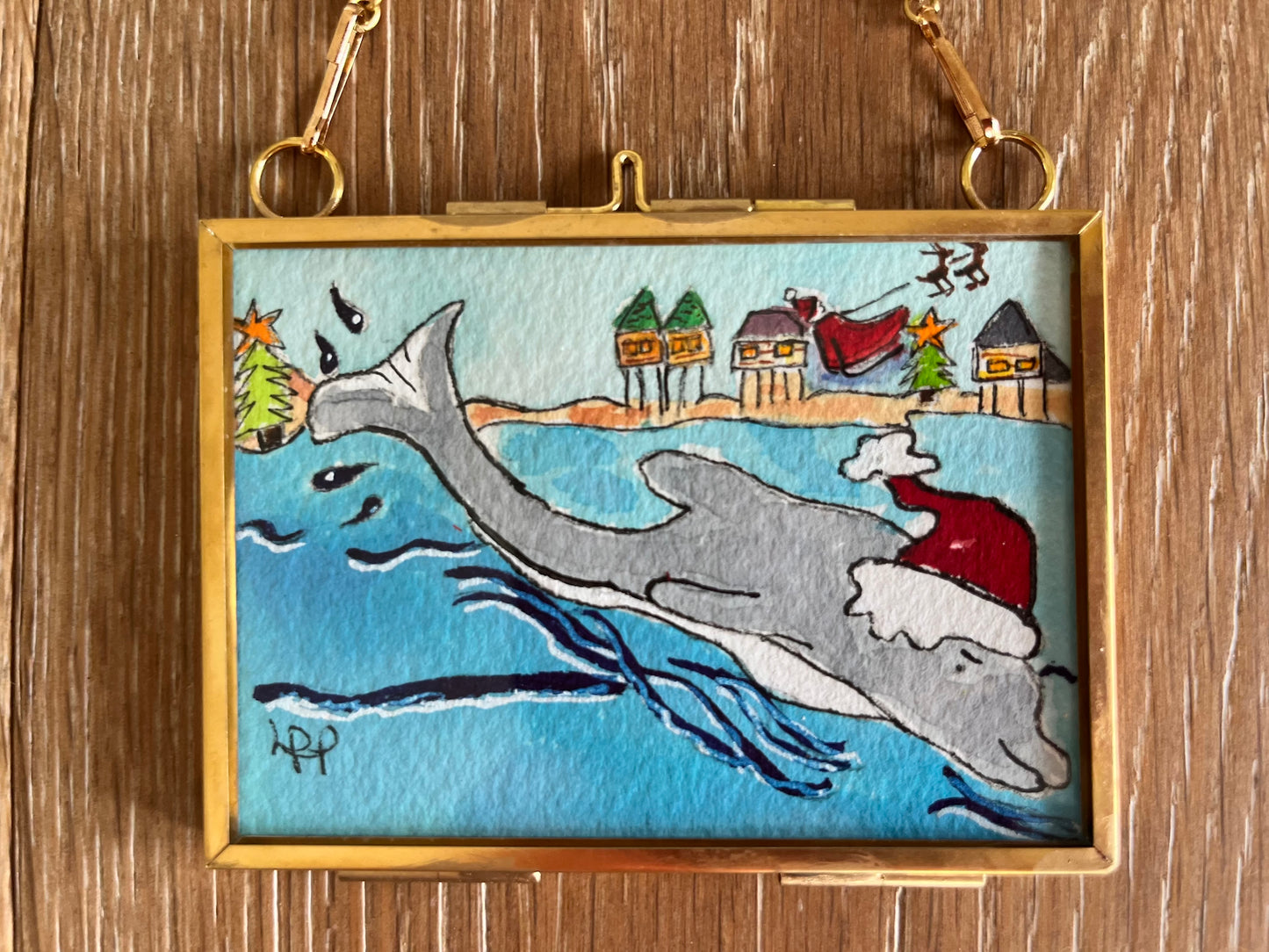 Dolphin Santa - Watercolor Ornament