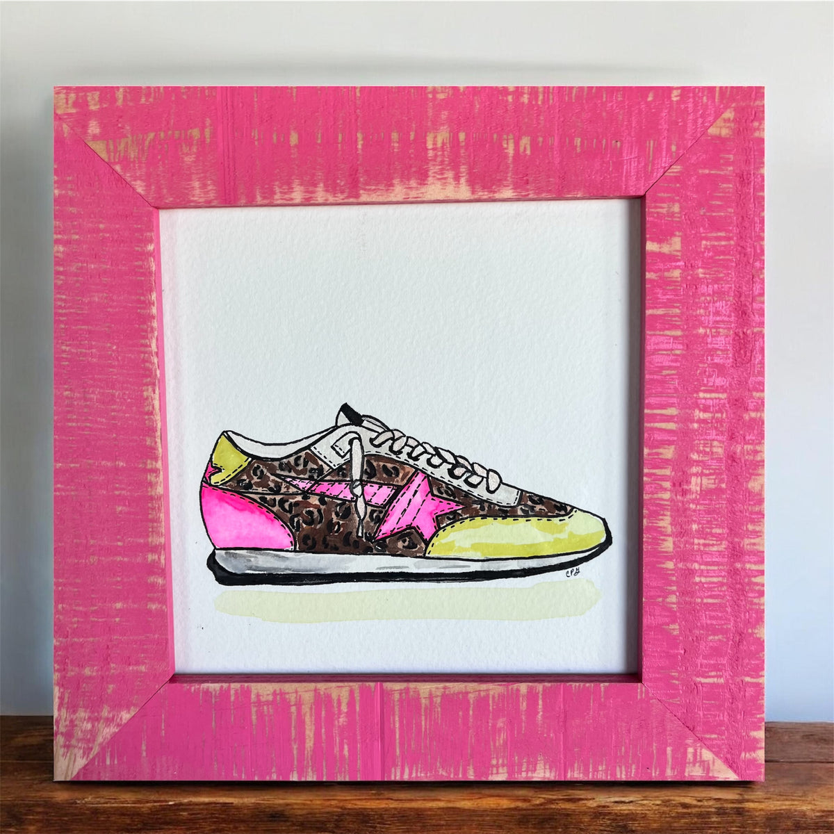 'Hot Pink Star Sneaker' - Watercolor