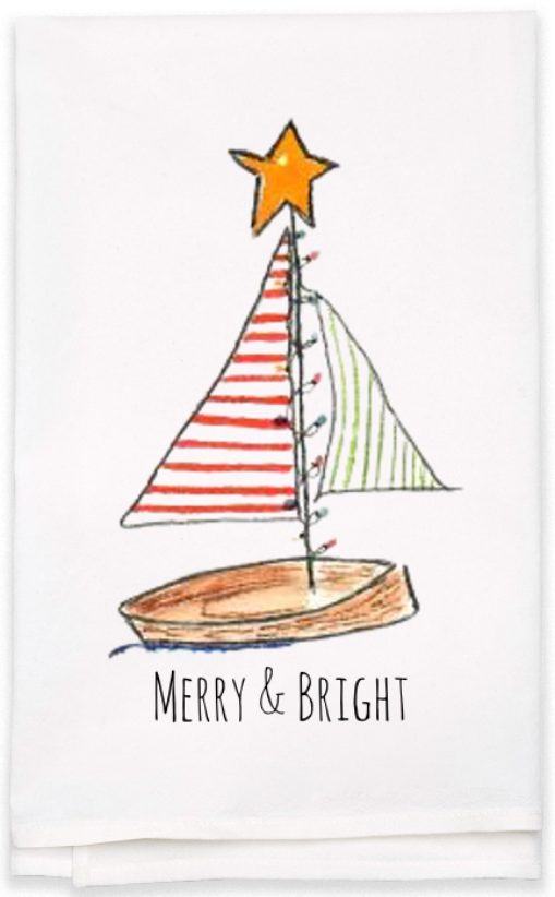 Merry & Bright Sailboat Tea Towel
